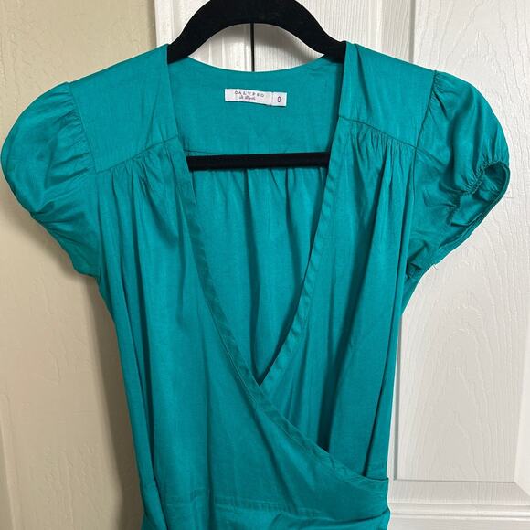 CALYPSO St Barth Silk Wrap Dress Teal V Neck Short Sleeve Tie Waist Size 0 - Picture 2 of 6